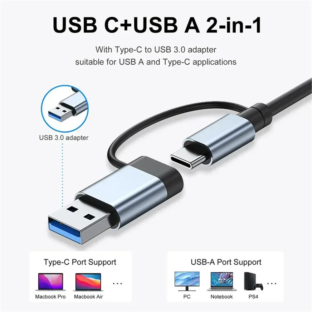 8 In 1 Port USB C Expander USB 3 Hub Type-C Splitter Type C Dock Multiport Adapter USB Expander For Xiaomi Phone Tablet